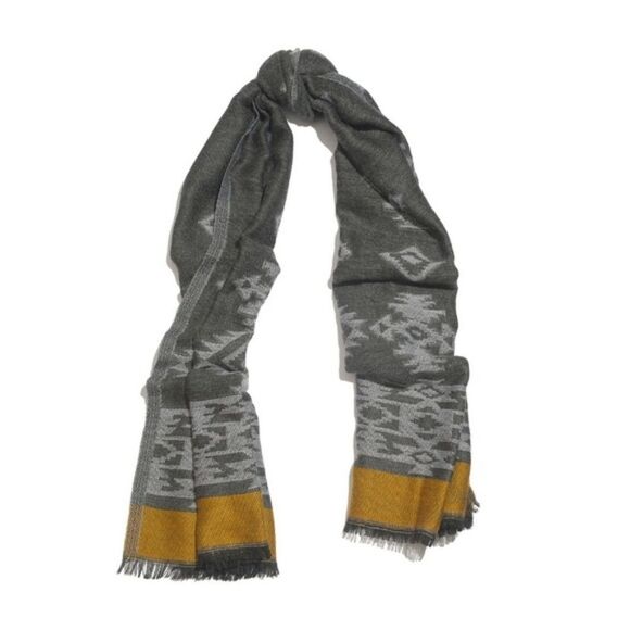 Scarf Aztec Pattern Graphite and Mustard Large - Picture 3 of 4